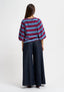 T-shirt a righe con manica a sbuffo - BORDEAUX