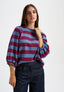 T-shirt a righe con manica a sbuffo - BORDEAUX