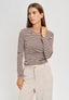 T-shirt girocollo a righe - MARRONE