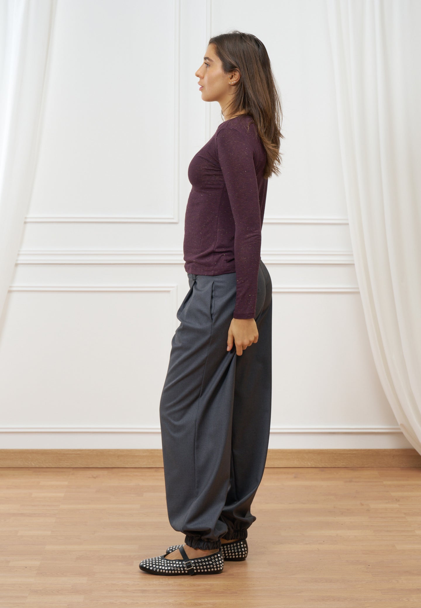 T-shirt girocollo in lana con lurex