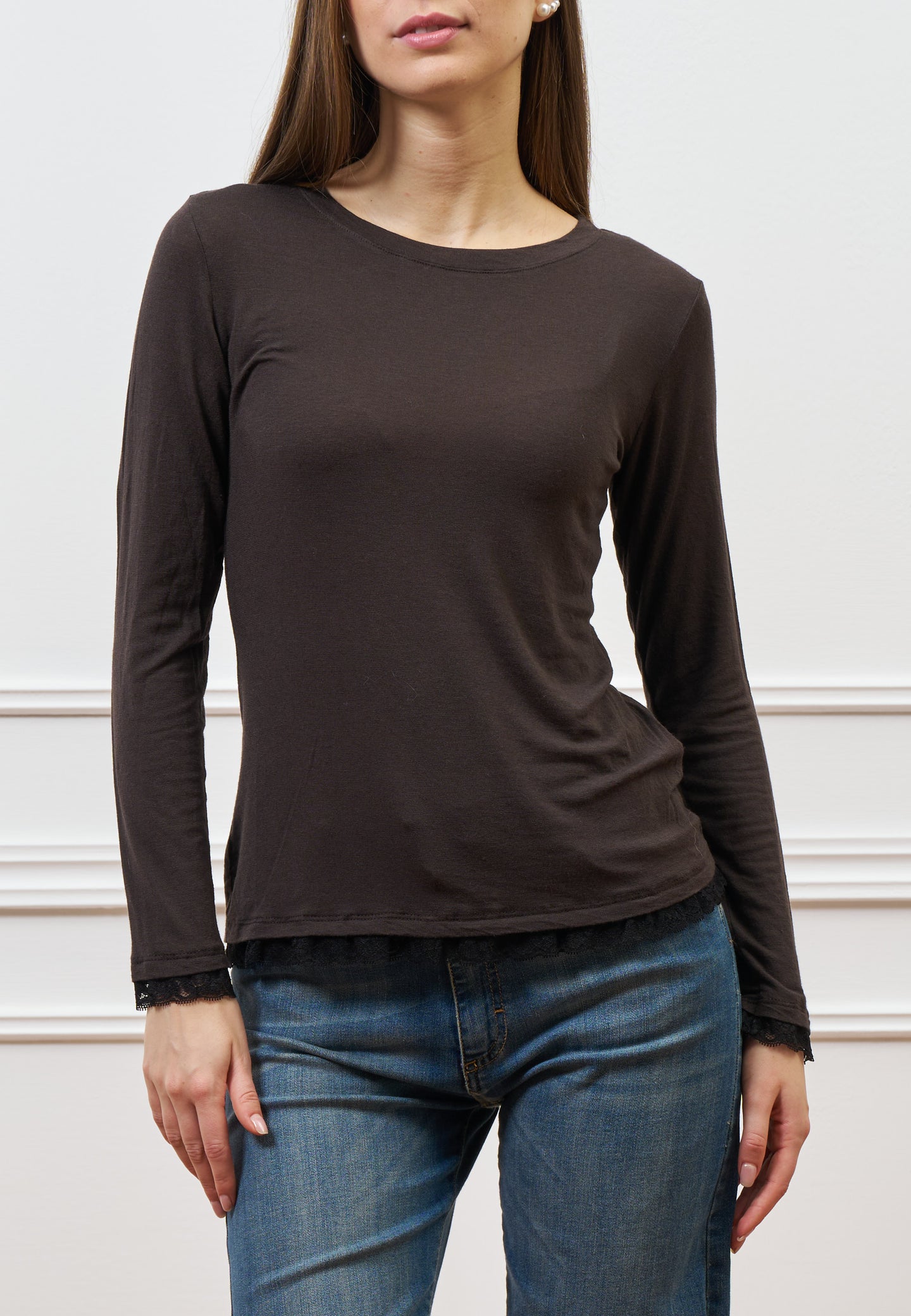 T-shirt misto cachemire dettagli in pizzo