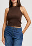 Top in maglia a costine con lurex - MARRONE