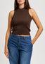 Top in maglia a costine con lurex - MARRONE