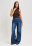 Top in maglia a costine con lurex - MARRONE