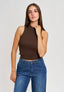 Top in maglia a costine con lurex - MARRONE
