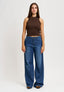 Top in maglia a costine con lurex - MARRONE